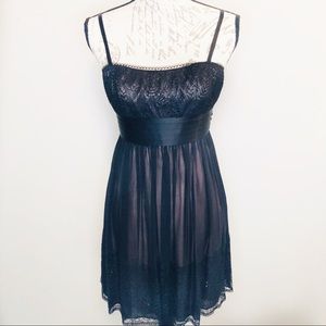 BCBGMaxAzria Beaded Black Chiffon Overlay Dress